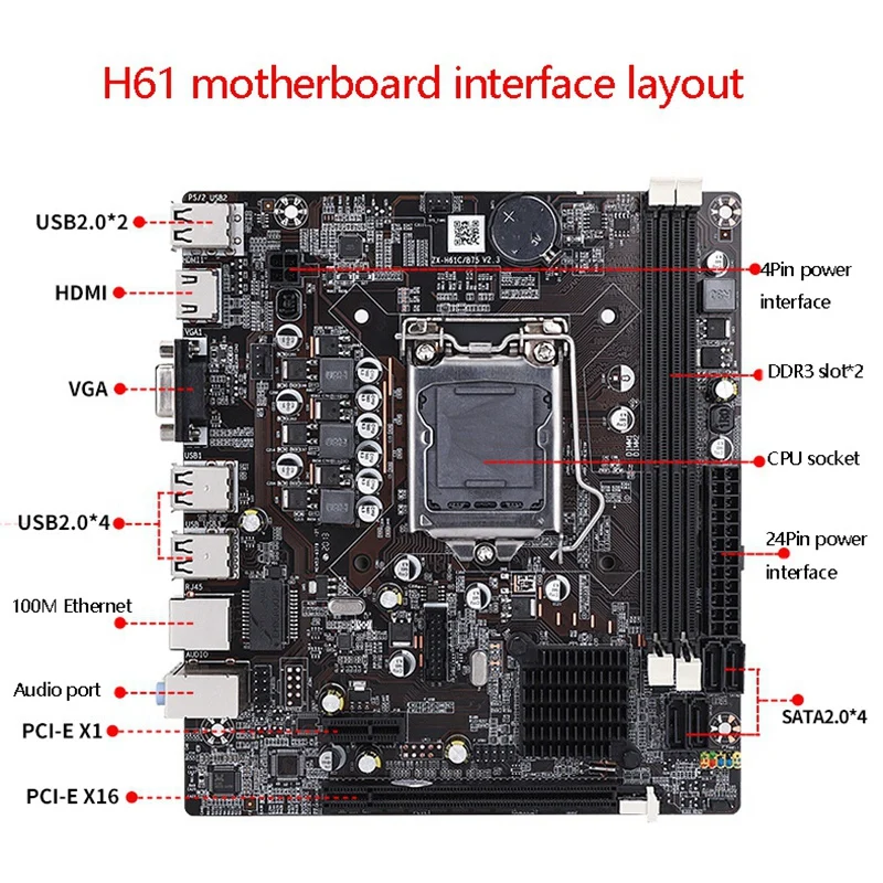 لوحة أم H61 للكمبيوتر الشخصي ، LGA ، تدعم سعة 2X8G DDR3 ، 4Xsata2.0