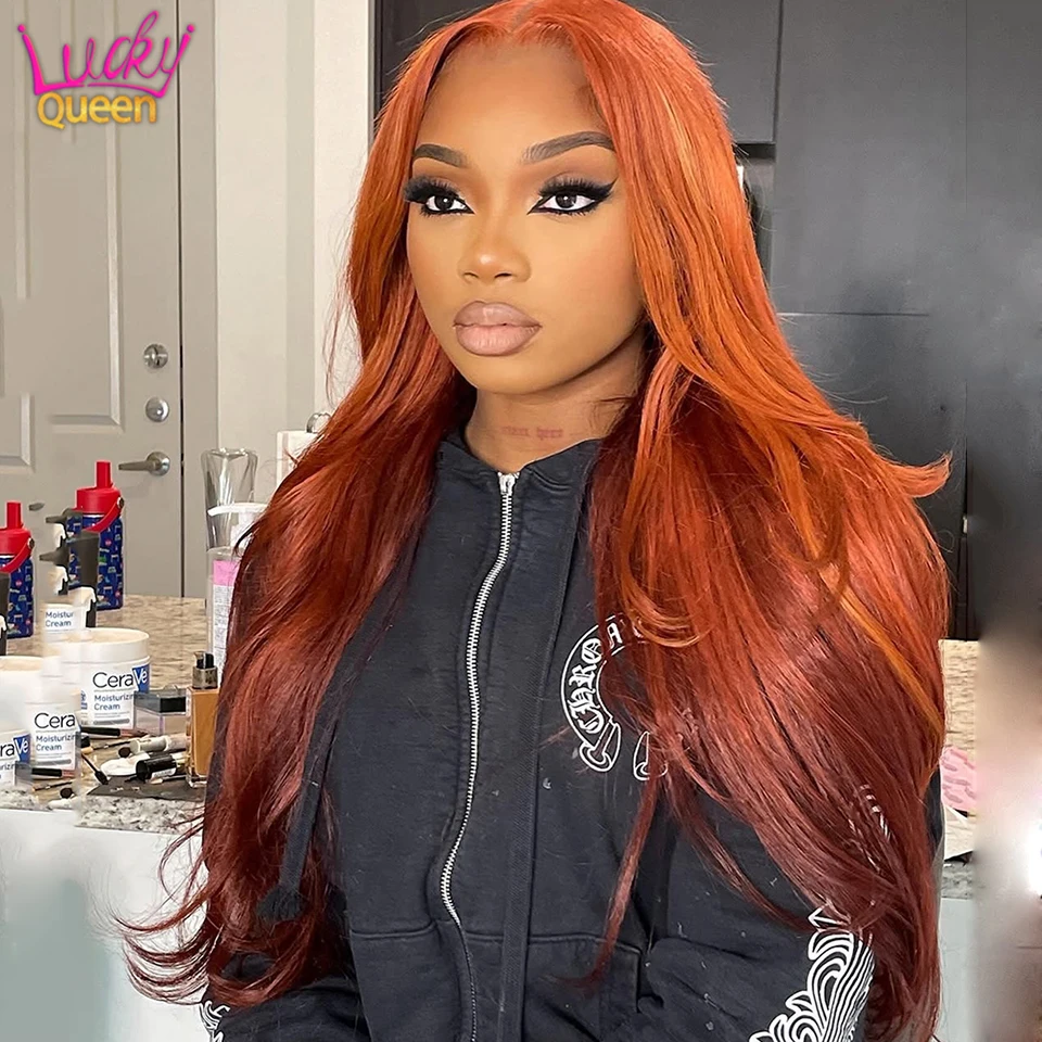 5X5 Ombre Orange Brown 180 Density Layer Wigs Body Wave 13X6 Pre Plucked For Women 13X4 Transparent Lace Lace Frontal Human Hair