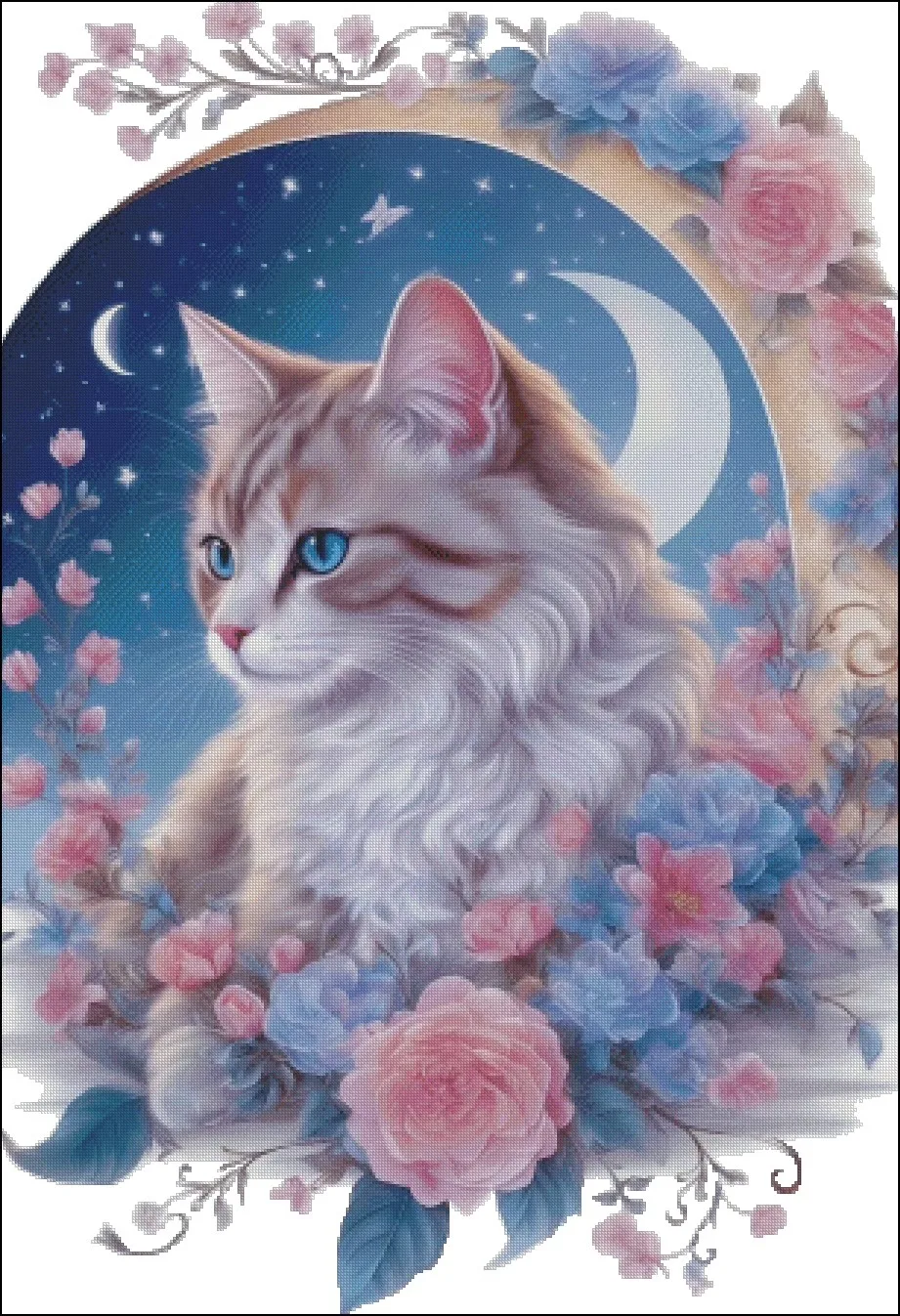 14CT 16CT Star Moon Cat Pre-Printed Cross Stitch DIY Embroidery Set Handicraft Floss Needle Crafts 166Colors