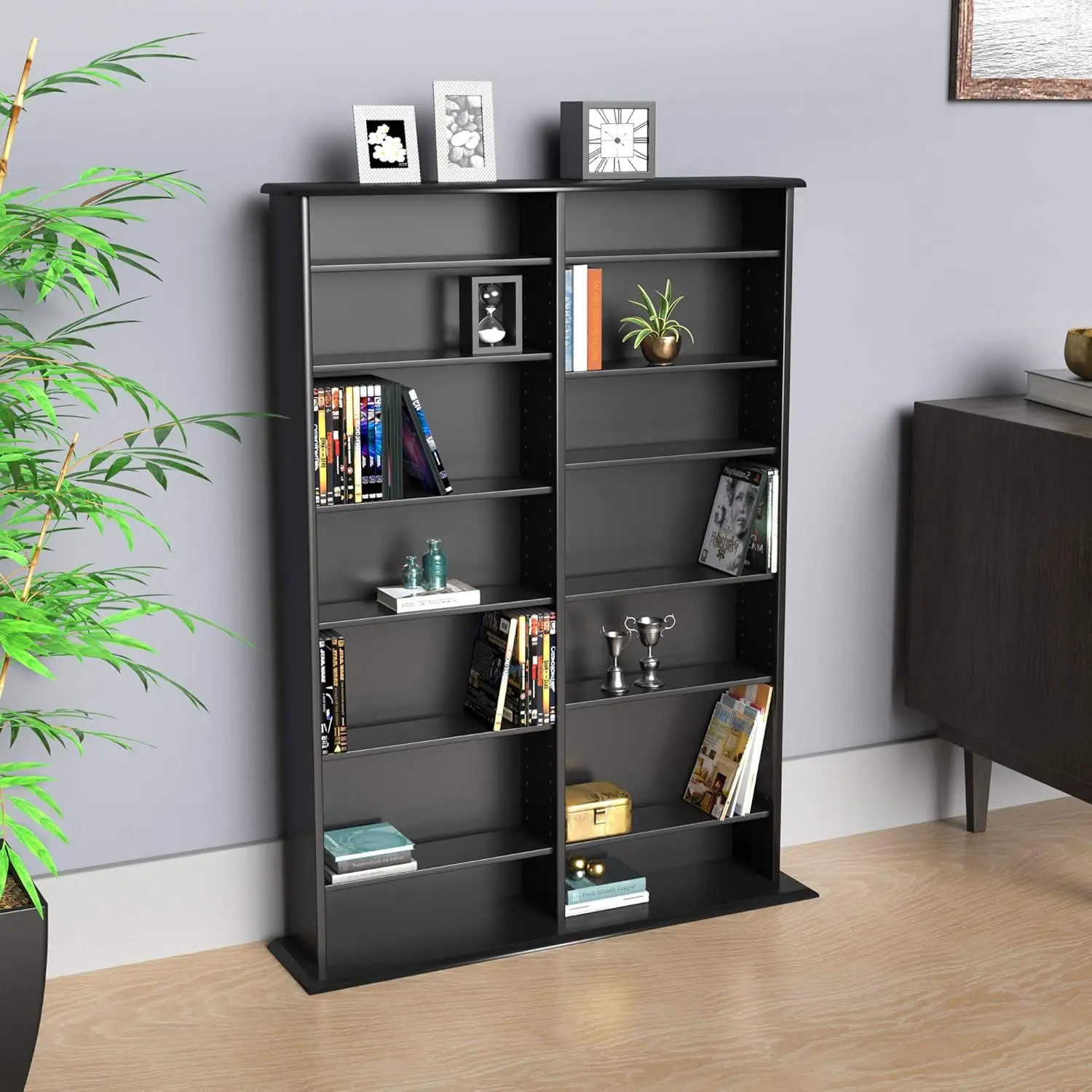 olumn Display Cabinet Media Storage, Double Width Wall, Black