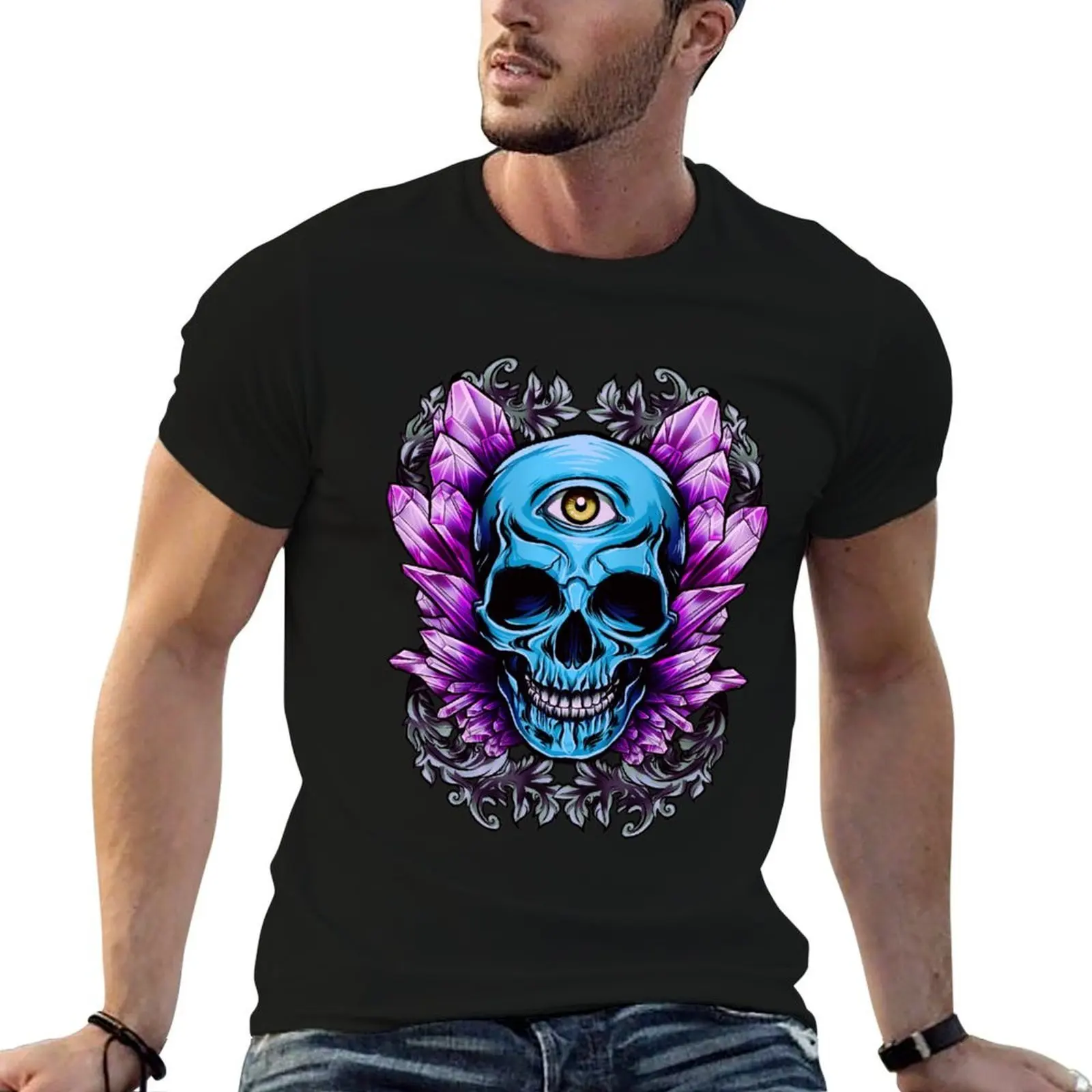 

Skull and Crystals T-Shirt t shirt man designer cotton t shirts man 100% T-Shirt
