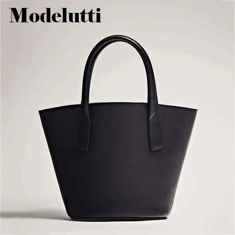 New Genuine 2023 Leather Commute Shoulder Bag Tote Bucket Bags Wild Solid Simple Casual Ladies Shopping Messenger Bag