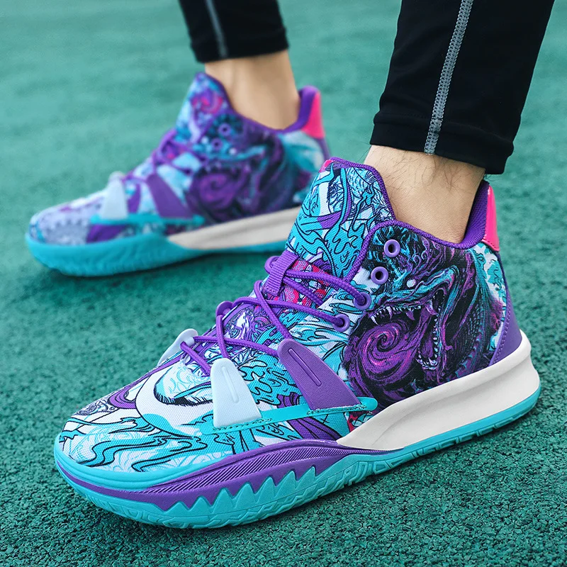 Mix Color Mid Cut Basketball Sneakers Size 36-45 Dragon Totem Pattern Training Gym Athletic Basketball Sneakers