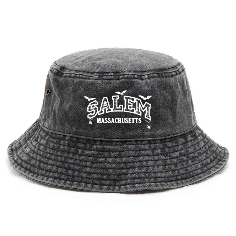 Customize Salem Massachusetts Cotton Bucket Hat Washed Vintage Style Sun Protection Adjustable Unisex Festival Gift Cap Sun Hats