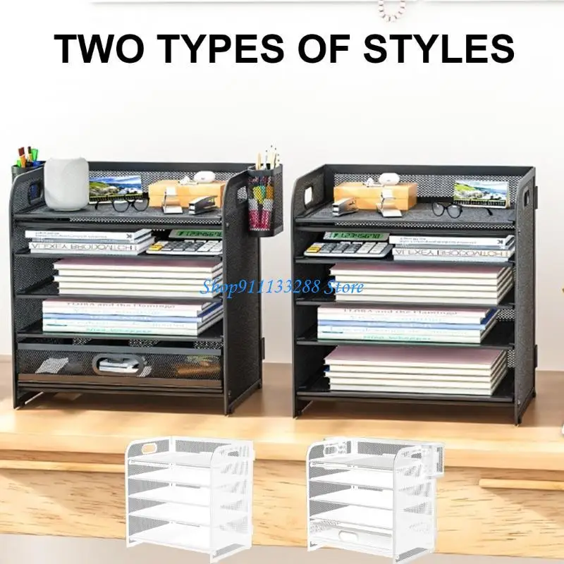 

G88D Desk Organizers, 5-Tiered Letter Tray Organizers with Sliding Drawer Pen Cup