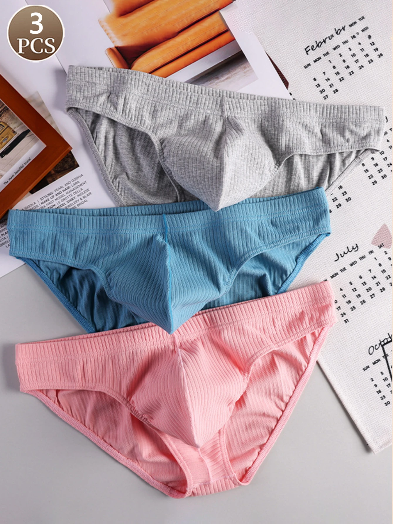 

3 шт. мужские трикотажные треугольные брюки, повседневное и простое нижнее белье со средней талией, мягкие и удобные мужские трусы