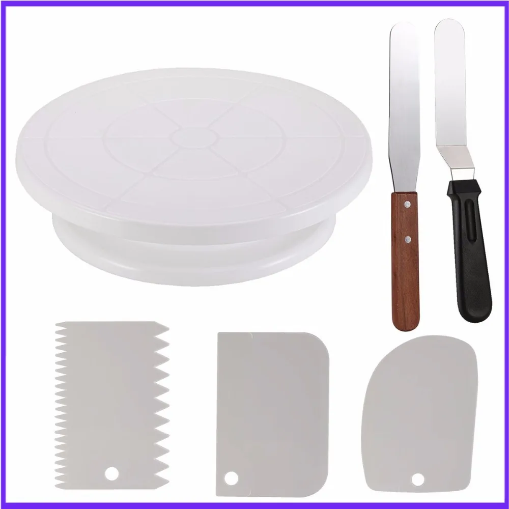 

6 pcs/set Plastic cake decorating table Rotating Dough Knife Cream Cakes Stand Cake Rotary Table Cake embryo making kit