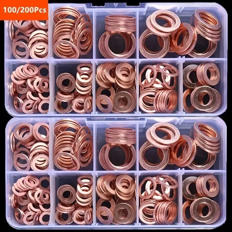 200/100Pcs Washer Copper Sealing Solid Gasket Washer Sump Plug Oil For Boat Crush Flat Seal Ring Tool