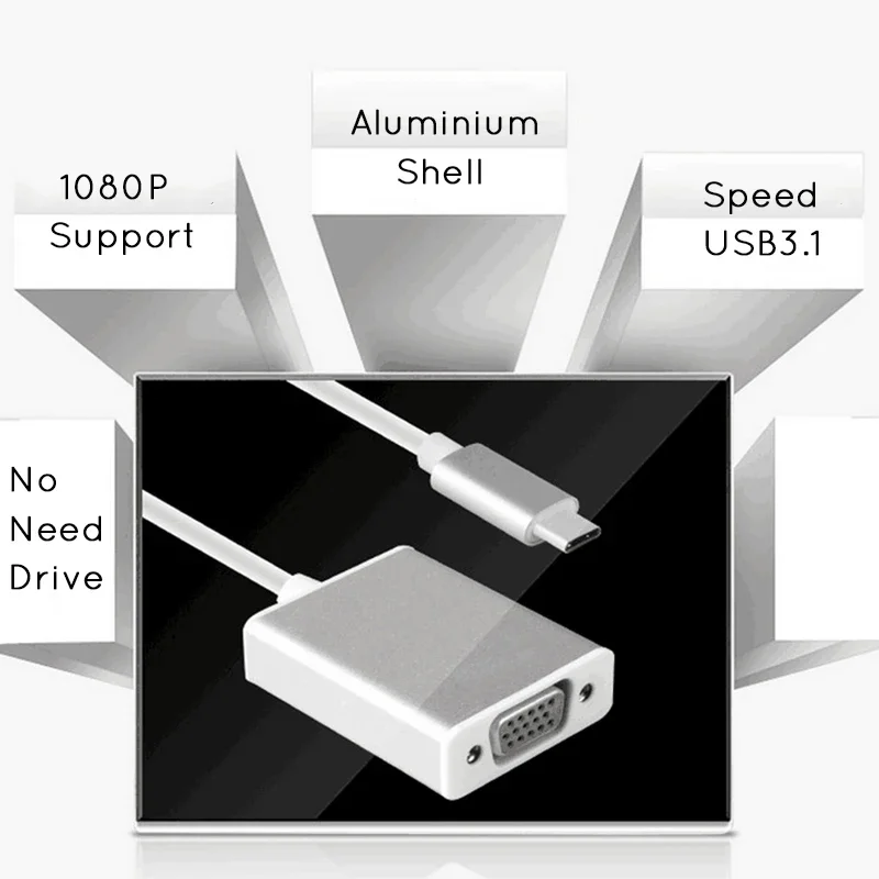 Adapter USB C Thunderbolt3 na D-SUB VGA Kabel konwertujący typu C męski na VGA żeński do Macbooka Chromebook PC Monitor Projektor