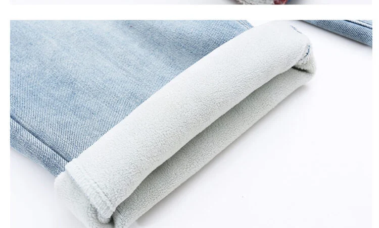 Winter-Thermo-Jeanshosen für Mädchen, lässiger Stil, gerade geschnitten, locker, dick, mit Fleece gefüttert, warme Denim-Hosen für Kinder. – Detail 8