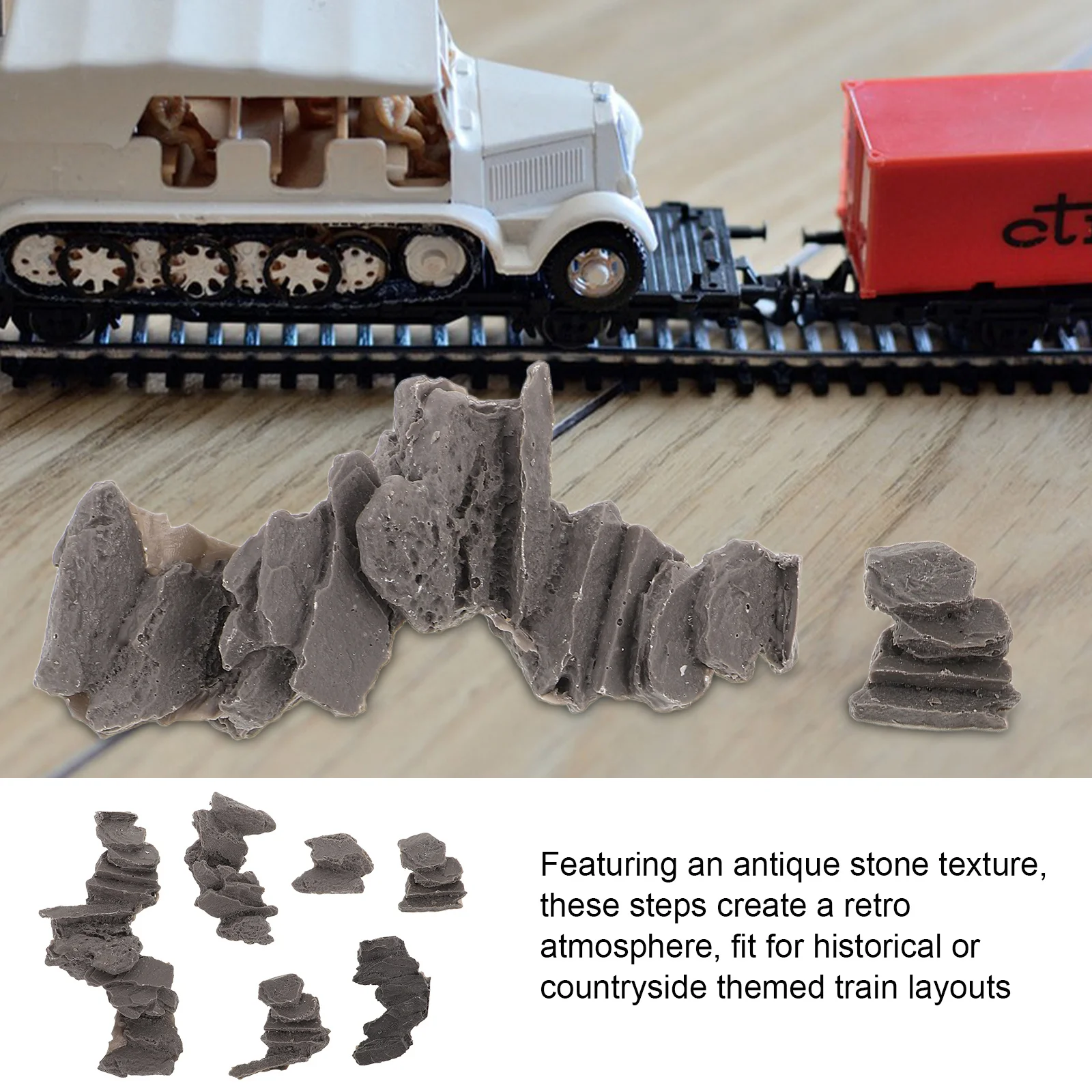 6Pcs Miniature Stone Steps Artificial Texture for Fairy Garden Landscape Mini Pathway Train Diorama Accessories