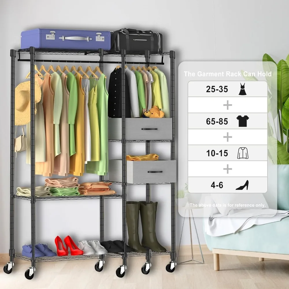 Rak Pakaian Tugas Berat dengan Rak, Rak Pakaian dengan Laci, Rak Pakaian dengan Roda, Rak Penyimpanan Pakaian Portabel