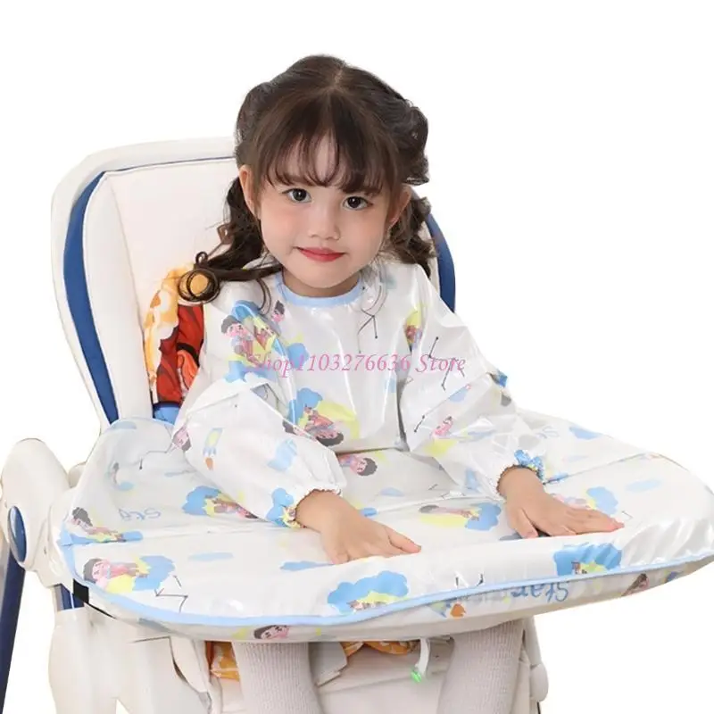 

R6FD Adjustable Size Baby Feeding Bibs with Detachable Sleeves Make Mealtime Cleanup