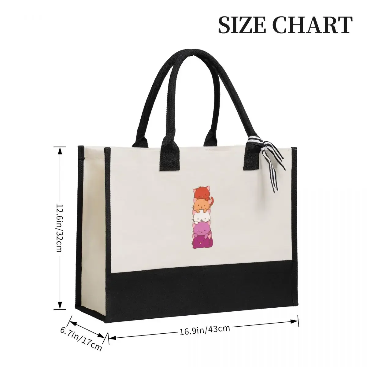 Borsa per la spesa regalo in tela New Orange lesbiche Pride Flag Kawaii Cats Canvas borsa di grande capacità regali di qualità personalizzabili