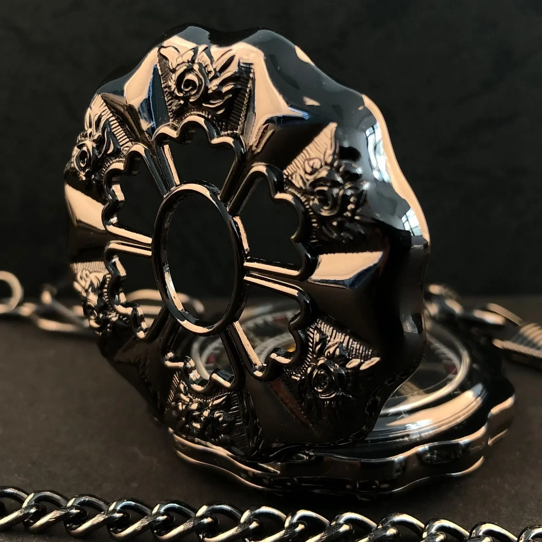 

PJX1141 NEW Classic Charm Black Mechanical Pocket Watch For Women Hand Wind Casual Fashion Pocket&Fob Chain Watches Gift