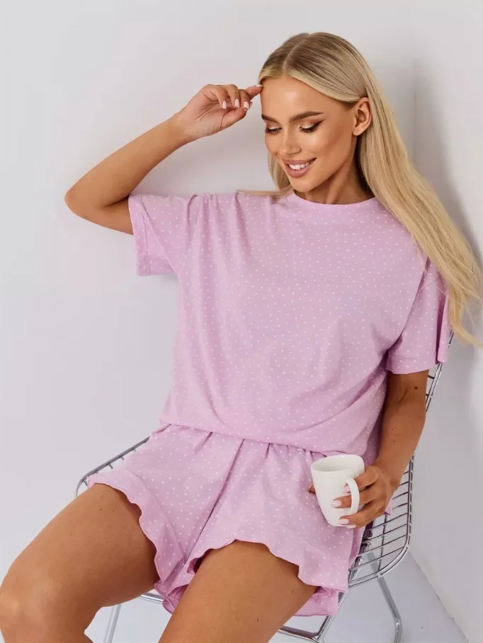 Women's Pajamas, Summer Heart Print Home Wear Suit, Short Sleeves and Shorts, 2025