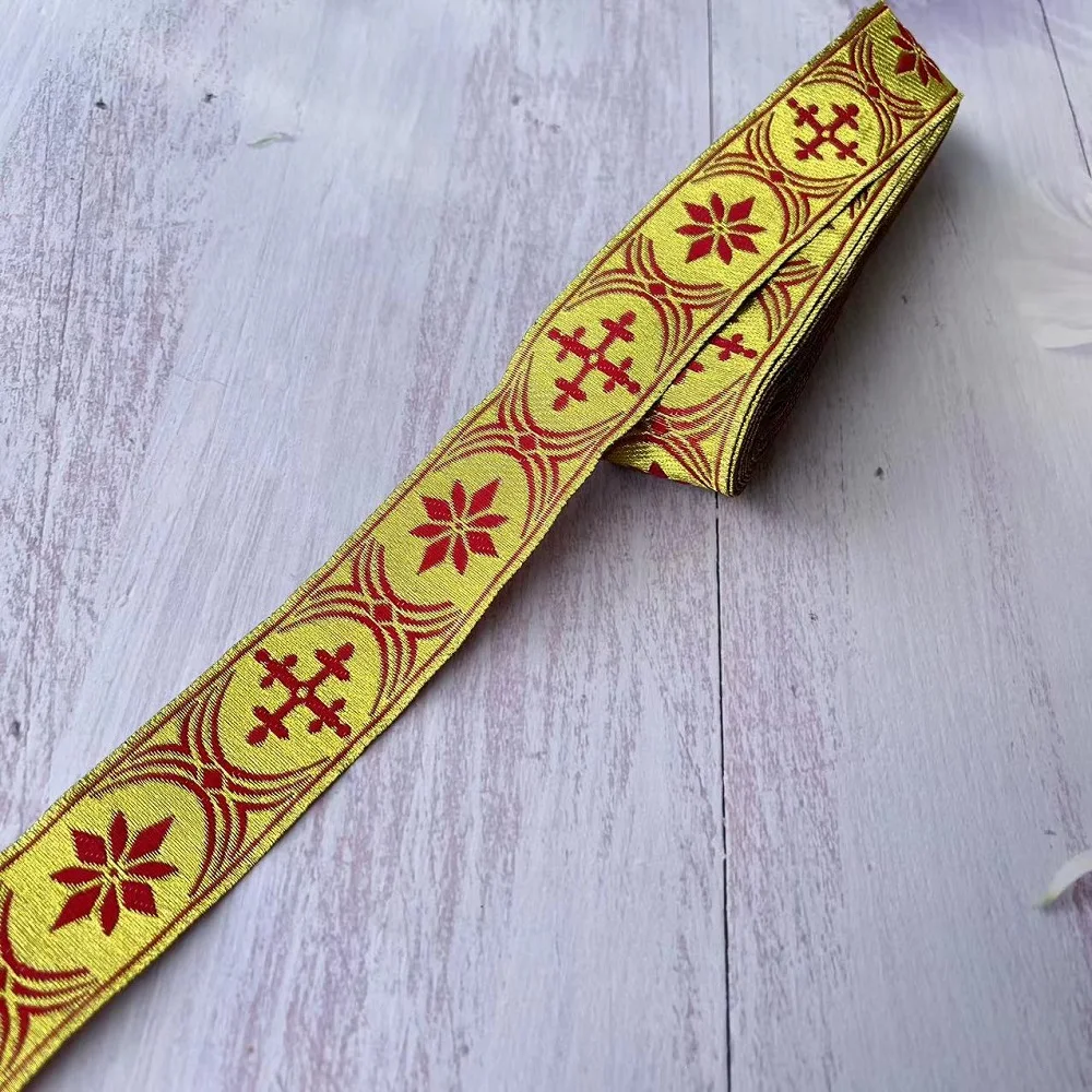 10yards/lots Woven Jacquard Ribbon Ethnic lace Gold 2.5-3.3 cm Geometric figure pattern Garment accessories LS-9446