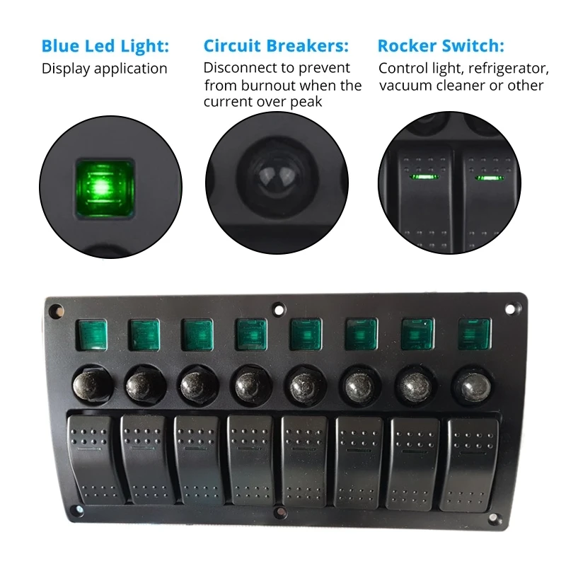 For Jeep Switch Panel 8 Gang 12V -24V On-Off Boat Marine Car Rocker Led Panel Switch With Breakers