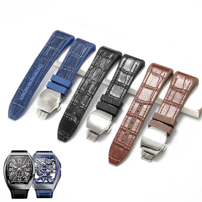 

Ремешок для часов Franck Muller V45 из натуральной кожи и силикона, 28 мм, водонепроницаемый, дышащий, сменный, аксессуары для часов