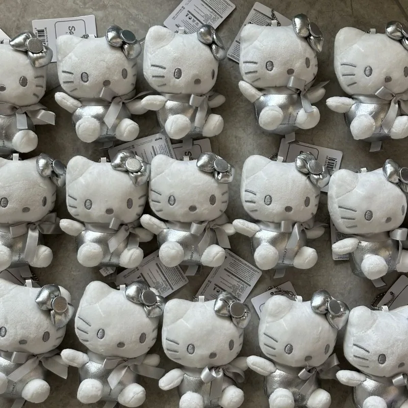 Cartoon Sanrio Plush Pendant Silver White Hello Kitty Backpack Decoration Korean Premium Plush Toy Exquisite Gift