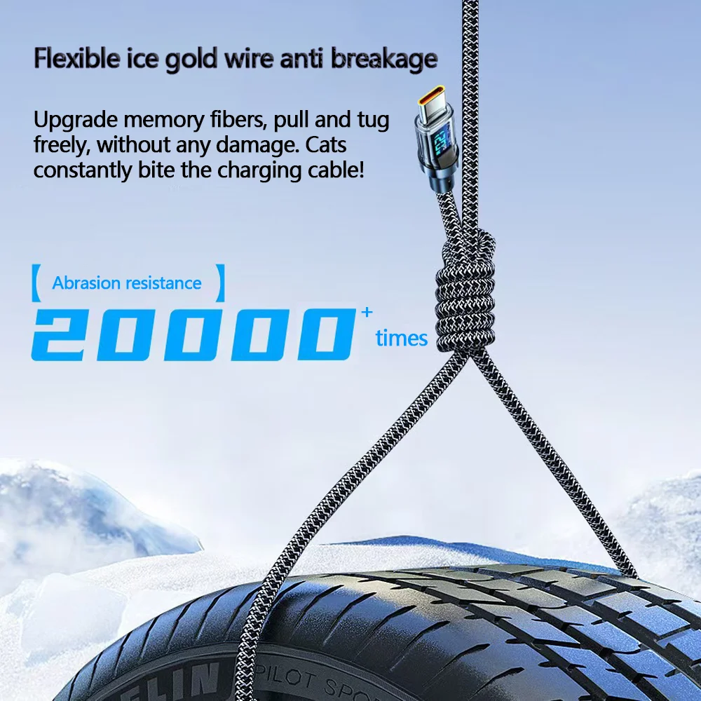 120 واط USB إلى نوع C كابل الهاتف كابل شحن سريع للغاية مع شاشة LED سلك البيانات لشاومي ريدمي سامسونج هواوي الشرف 1 متر 2 متر