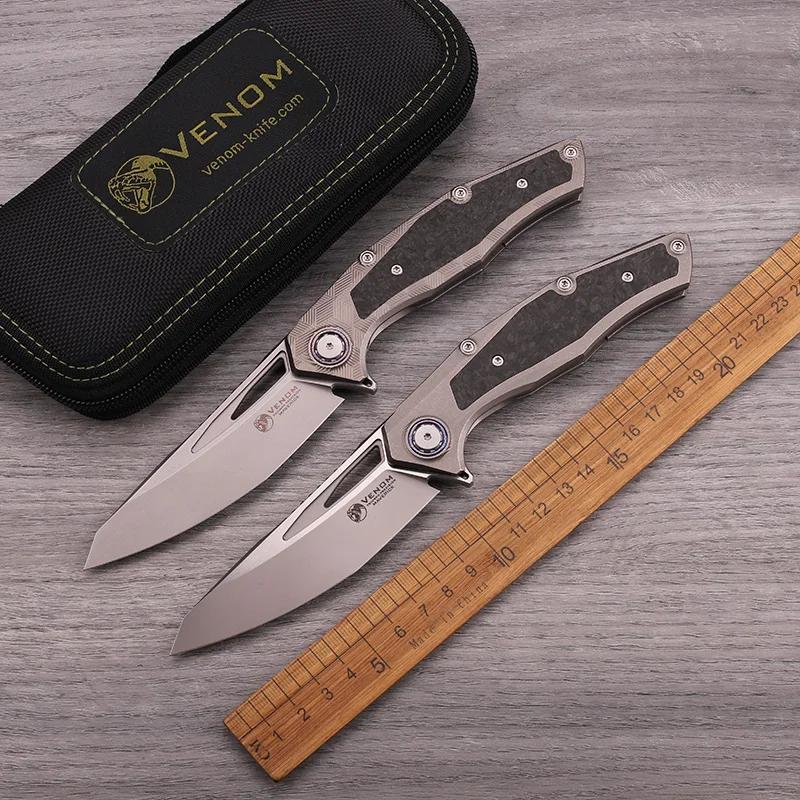

VENOM folding knife M390 steel titanium alloy+carbon fiber handle outdoor self-defense camping high-end portable tool