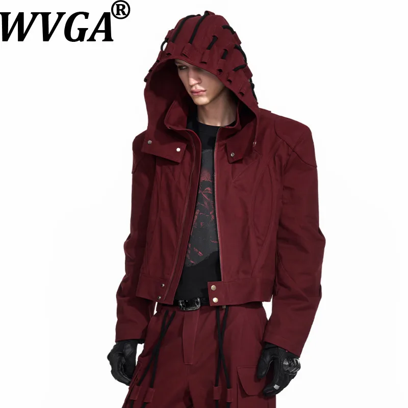 

WVGA Autumn Winter New Man Tide High Street Hooded Short Jackets Drawstring Design Trendy Niche Padded Shoulder Coats Ins W12226