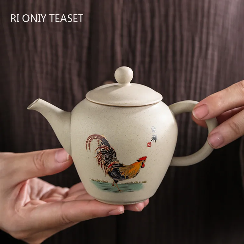 200ml Chinese Antique Pottery Ceramic Teapots Hand Painted Cock Tea Pot Household Kettle Travel Portable Tea Set Accessories