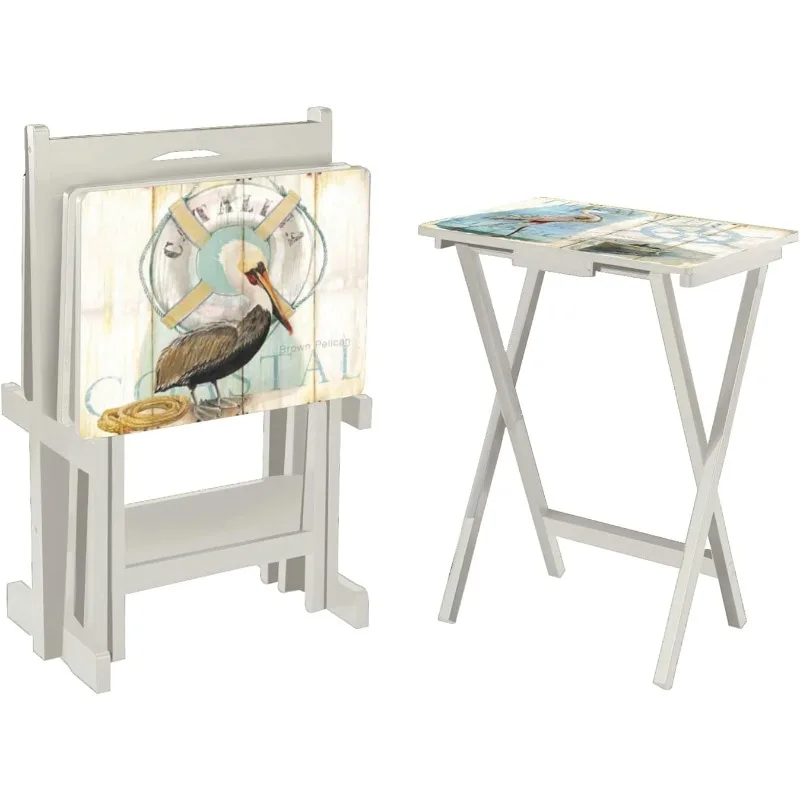 Coastal Bird Folding TV Tray Tables - Shorebird-Themed Design, Perfect for Home, Patio, Beach Decor, Durable & Easy To Store