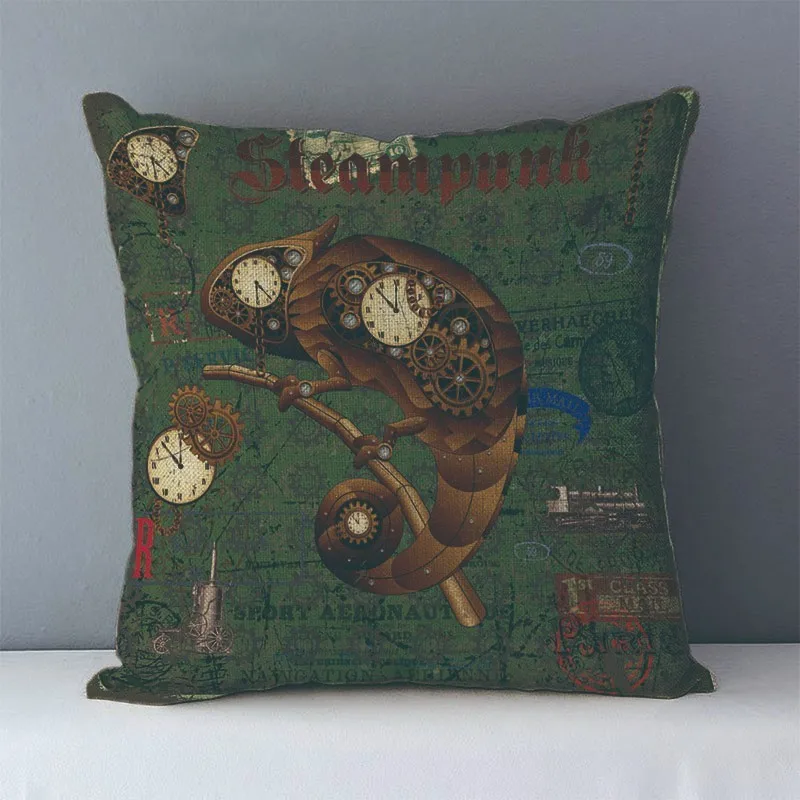 European style vintage steampunk patterns printed cozy couch cushion cover home decorative pillows 45x45cm bedding pillowcase J6