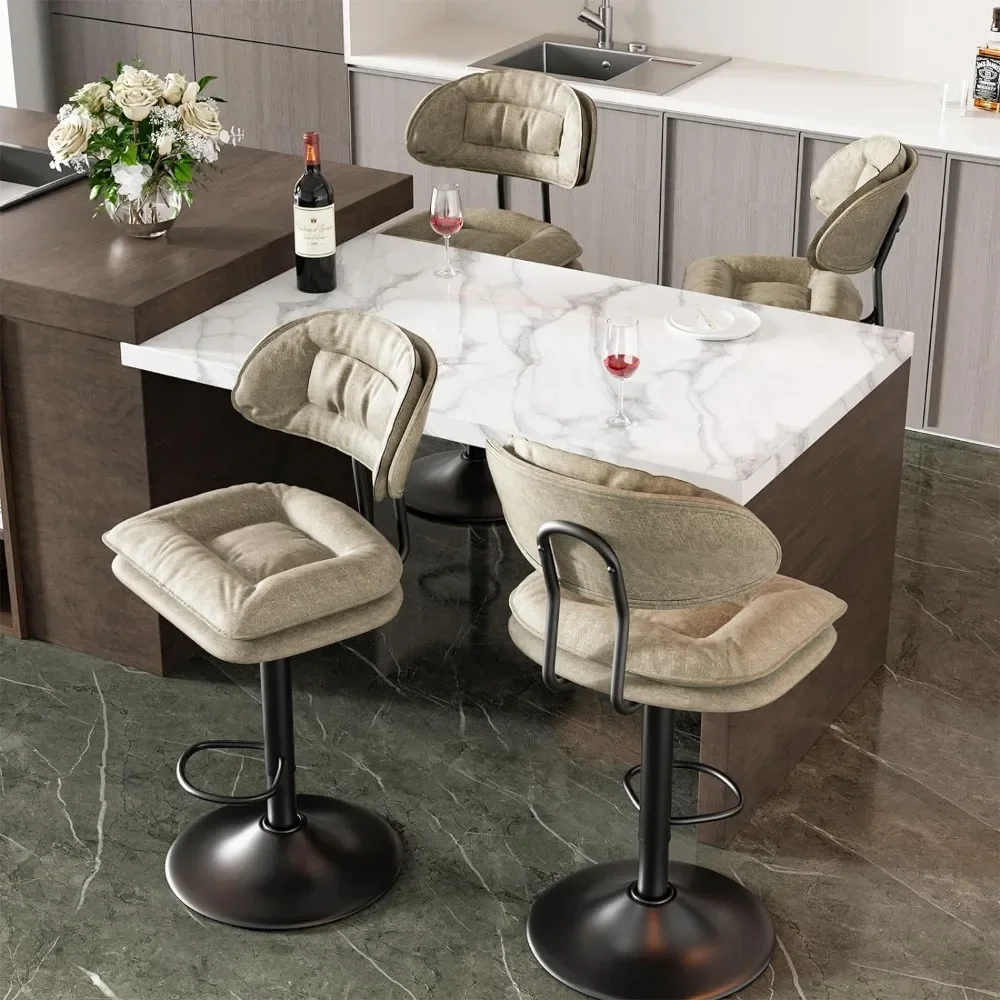 Modern Bar chair, Ergonomic Upholstered Bar Stools with Back, Adjustable Double-Layer Counter Stools, Swivel Barstools