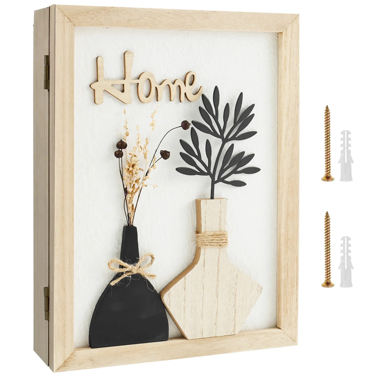 Boîte à clés en bois décorative à fixer au mur, porte-clés original avec 6 crochets, boîte de rangem