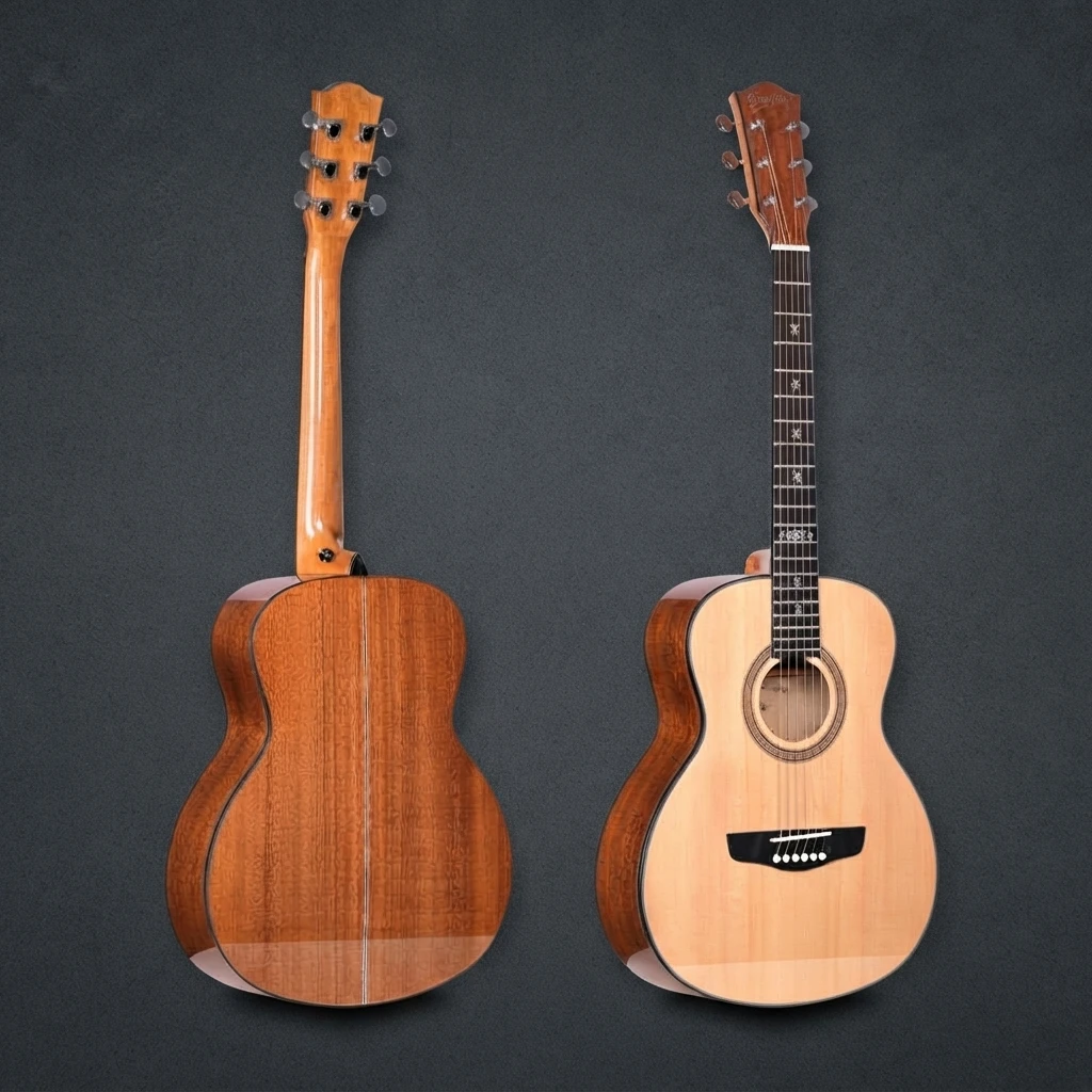 6 String Non Cutaway Guitar, Acoustic Folk Style, Natural Top Brown Back, Cross Inlay, Chrome Tuners, Glossy Body for Beginners