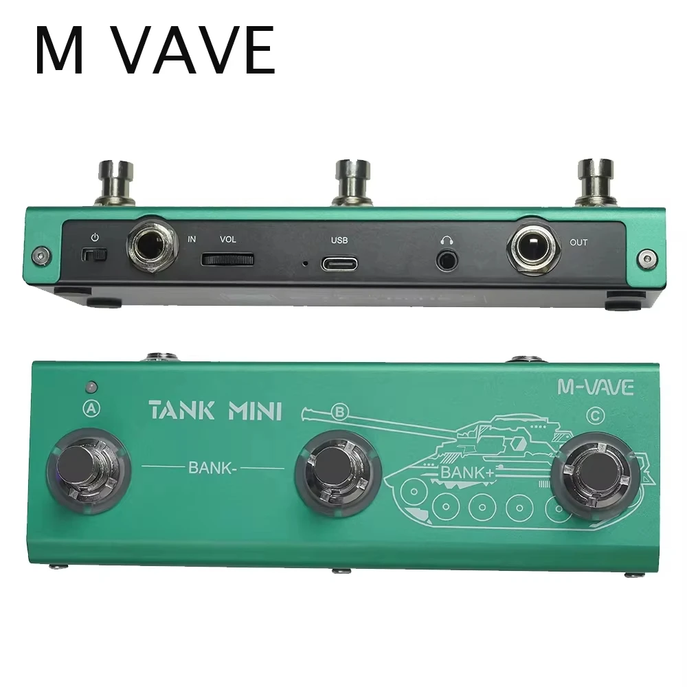 

Мультиэффект-педаль M-VAVE Tank Mini Green для электрогитары, 21 пресет, 6 модулей, Bluetooth, аккомпанемент, подходит для гитары и баса