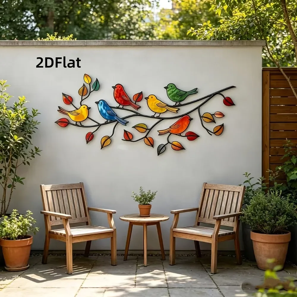 CIFBUY Metal Wall Art Decor Iron Sculpture Colorful Birds On Branches Rustic Tree Silhouette Indoor Outdoor Garden Bedroom Home