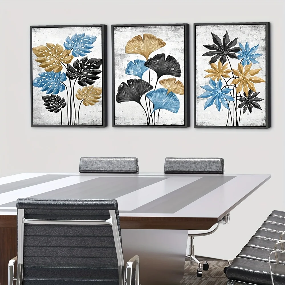 Arte de pared botánico con marco grande, decoración de pared de hojas tropicales, Ginko, plátano, arce, impresiones artísticas de pared abstractas, pintura de plantas moderna, 3 uds.