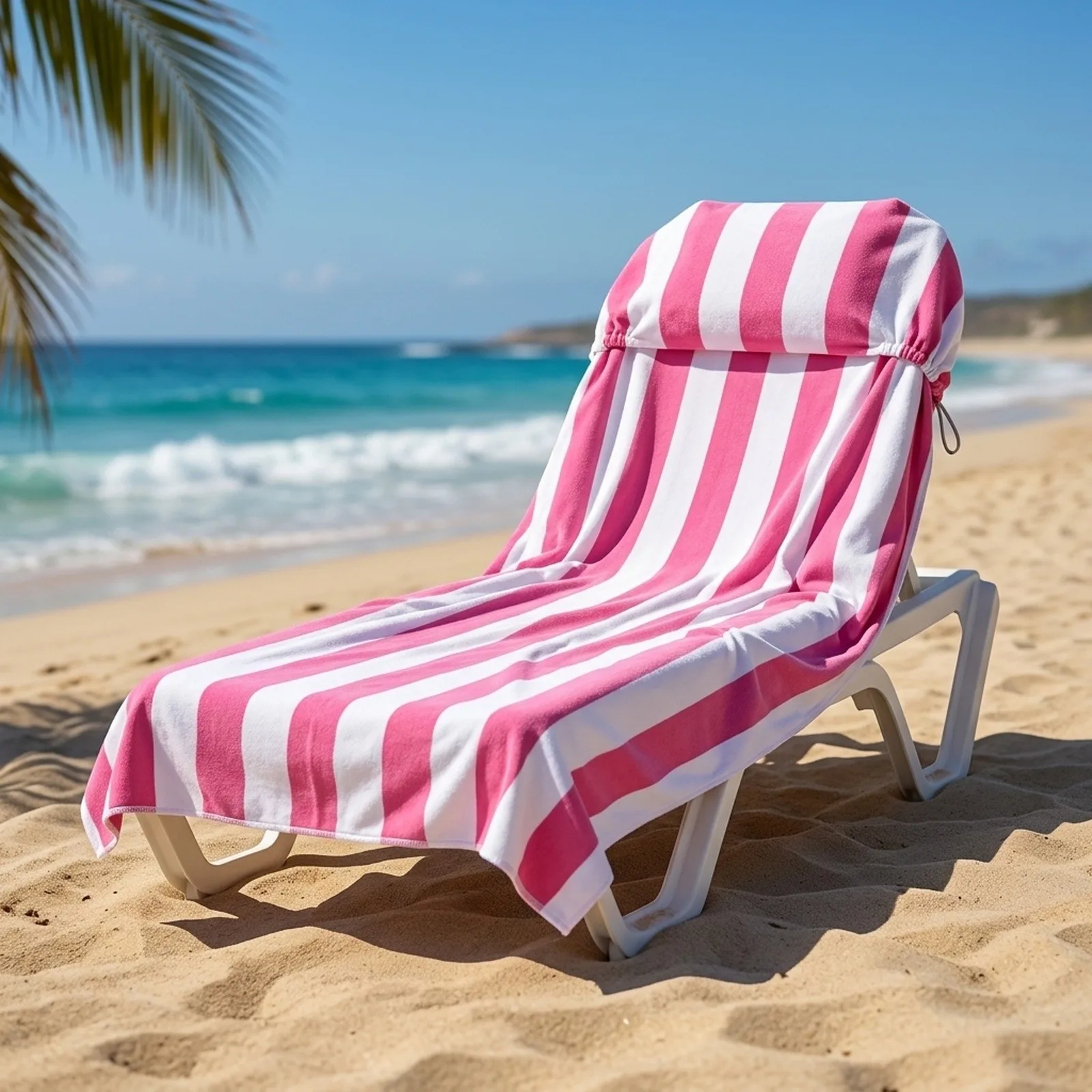 Easy Care Quick Dry Towel Cover for Beach Chairs Stylish Mint Green Stripe Secure Flap Pockets for Worry Relaxation