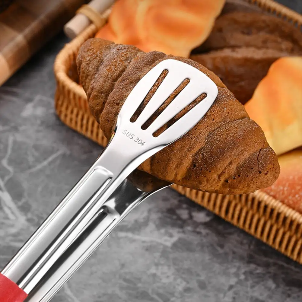 Smooth Surface Cooking Tongs Heavy-duty Stainless Steel Serving Tongs with Slotted Head Metal Food Grip Utensils for Bbq Buffet
