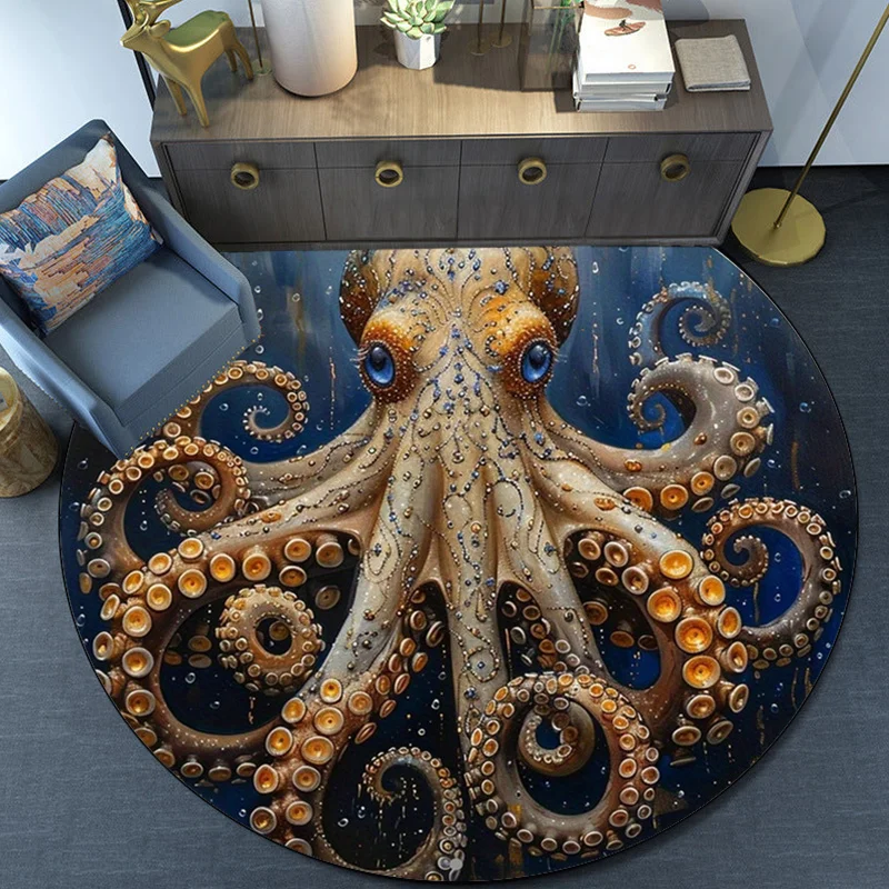 

Crystal velvet carpet2D Flat Print not 3D Doormat 100% Polyester Round Octopus Mat- Non-Slip Crystal Velvet Mat Chair Mat for Li