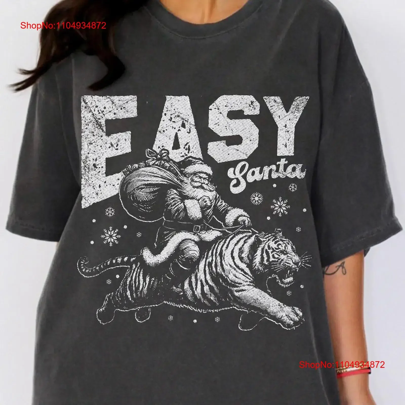 

Easy Santa T Shirt Tiger Fun for Christmas Oversized graphic tee Winter Clothing Meme vintage Washed Versatile Soft Unisex