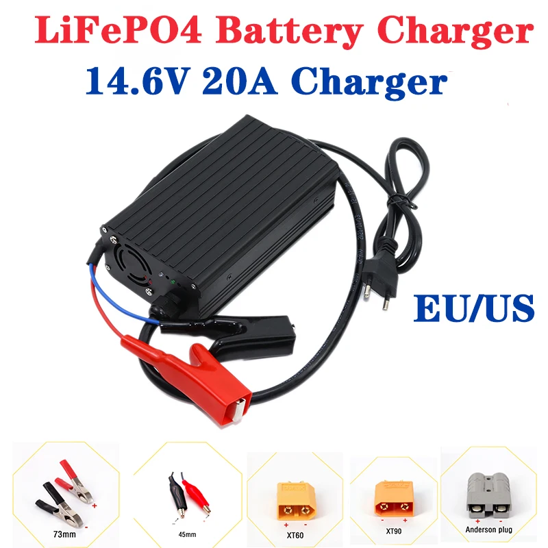 

14.6V 20A charger 100-240V 4S 12V 20A LiFePO4 12.8V 50A 100A 200A battery pack smart charger high power with fan aluminum cas