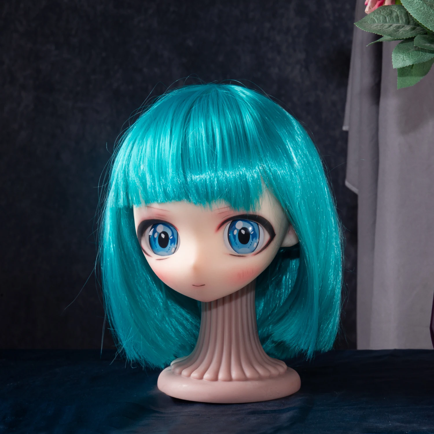 New doll head,navy blue hair,TPE material,soft texture,tabletop decoration,gift for friends,anime doll head model,male adult toy