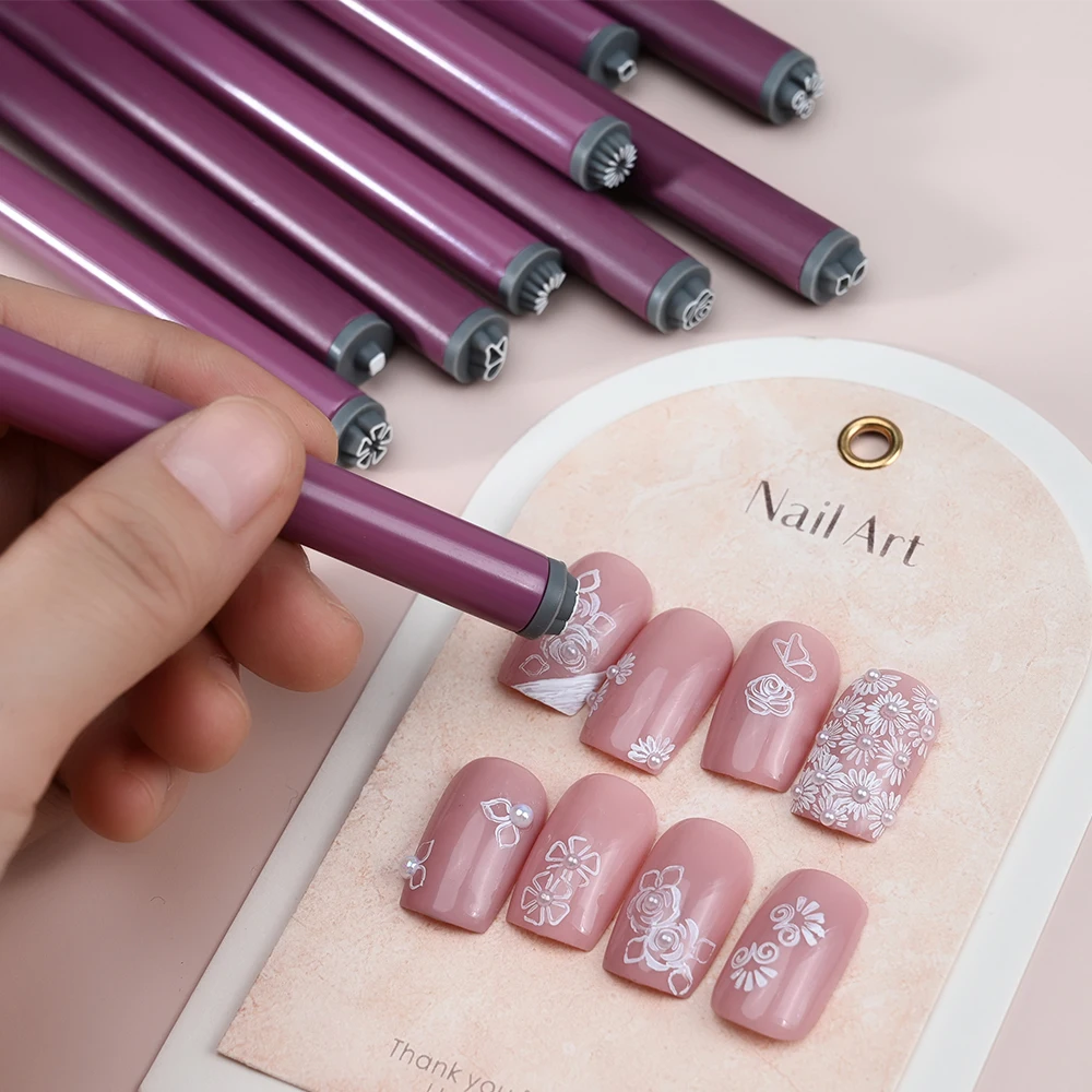 나비 네일 아트 스탬프 펜, 실리콘 헤드 장미 꽃 마찰 도구, 핑크 연마 페인팅 드로잉 매니큐어 도구, 4 개, 6 개, 10 개/세트