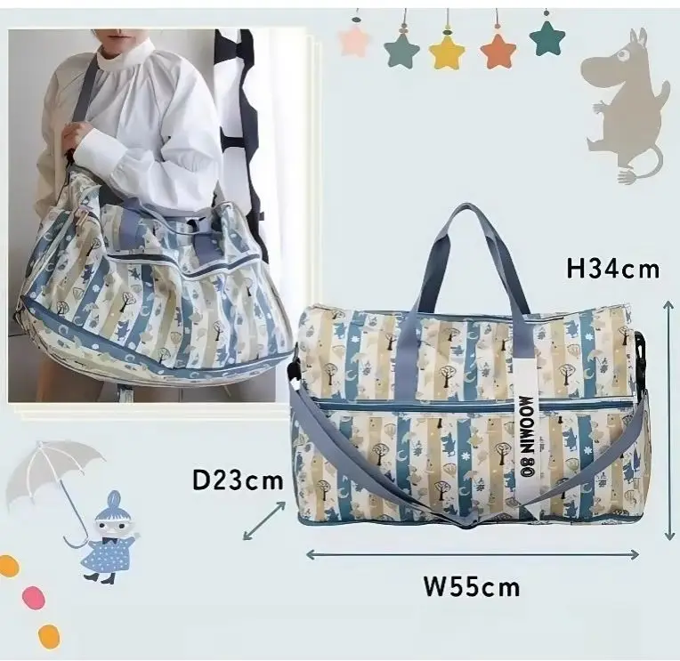 Moomins Hot Cartoon Foldable Travel Duffel Bag Large Capacity Organizer Pouch Portable Handheld Crossbody Luggage Storage Bag view 6