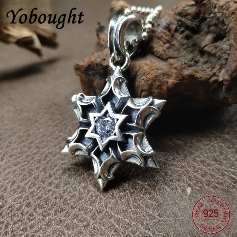 

New Solid Pure s925 Silver Jewelry Stylish Personality Street Hip-hop Punk Gothic Hexagram Dark Man and Woman Pendant