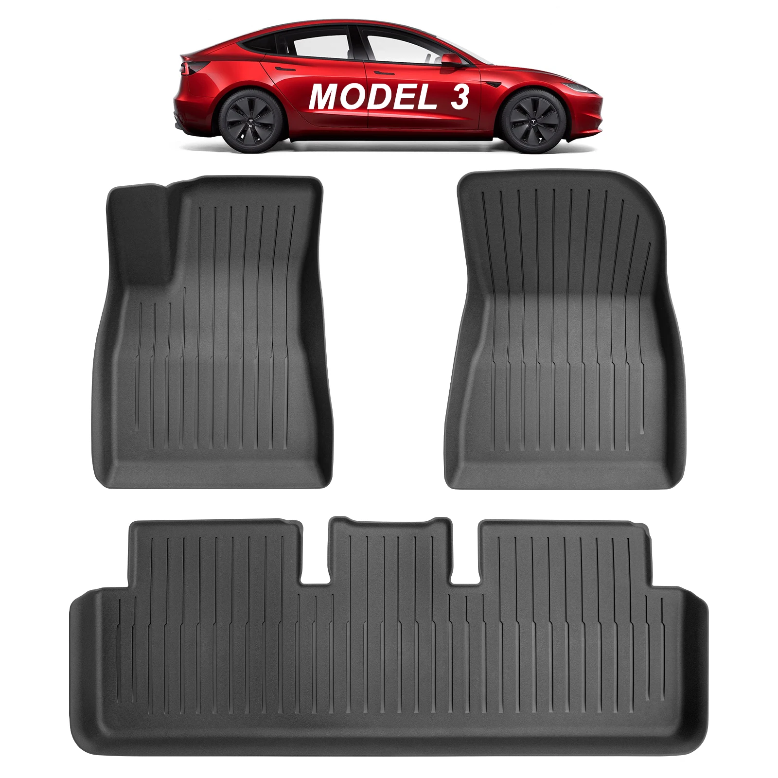 

KUNIST 3D TPE Floor Liner 3PCS All-Weather Floor Mat for 2021-2023 Tesla Model 3 2024-2025 Highland Accessories(Five-seater)