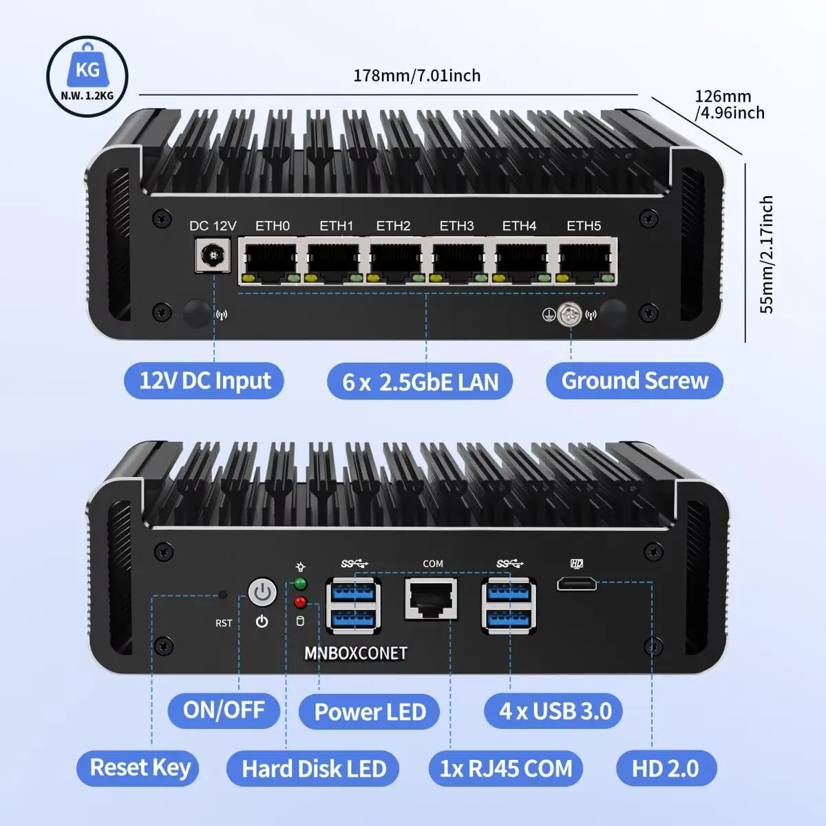 MNBOXCONET Mini PC 6 x 2.5GbE LAN, Core i5 1135G7 ไฟร์วอลล์ Quad Core Fanless, คอมพิวเตอร์ฮาร์ดแวร์เครื่องใช้ไฟฟ้าขนาดเล็กอุตสาหกรรม