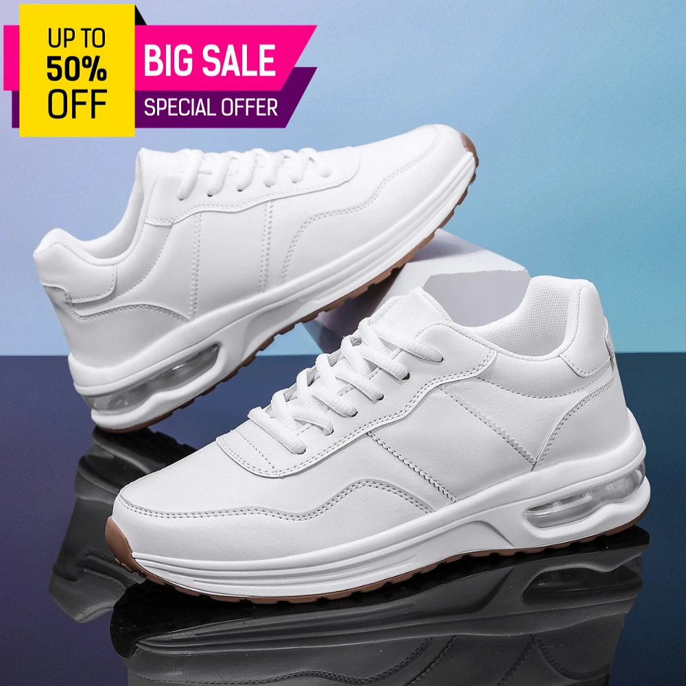 

2026 New Men's Air Cushion Sneakers All White Platform Running Shoes Non-Slip Breathable Casual Sports Shoes for Daily Wear