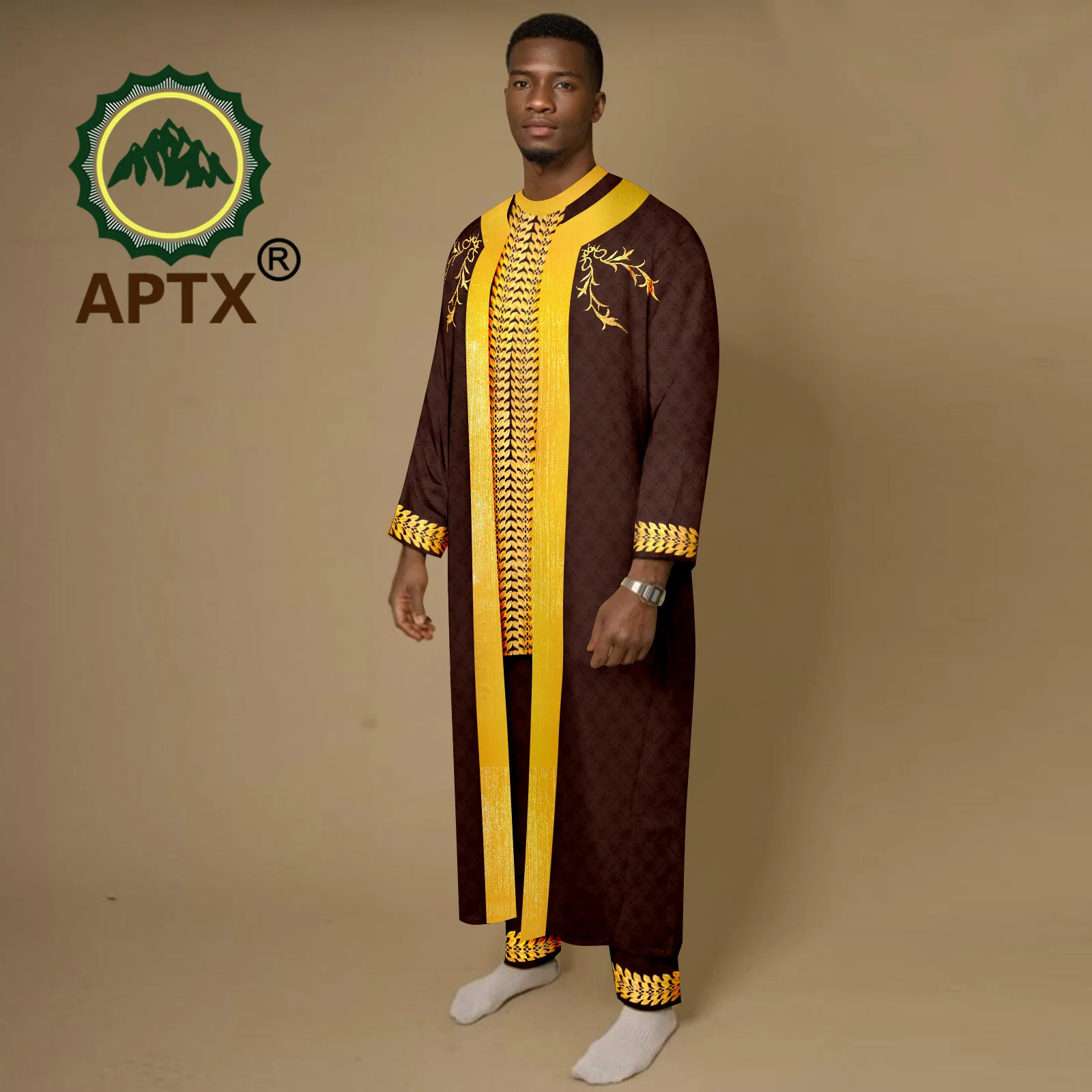 

African Abaya Men Traditional Outfits Set Agabda Shirt Trousers Men's Muslim Garments Party Wedding Evening 2416083