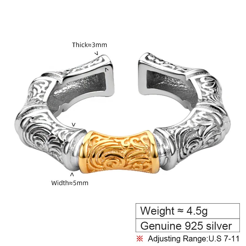 ZABRA S925 Silver Tang Grass Ring Men's and Women's Fashion Niche Design Dragon Year Boys Open Ring